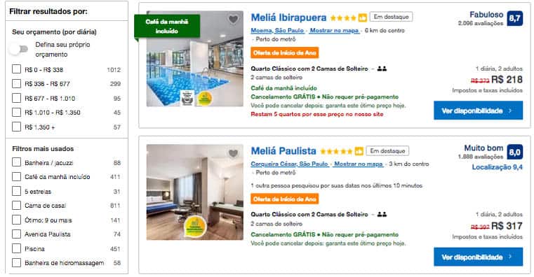 Use os filtros do Booking.com para reservar