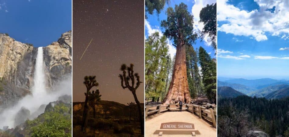 Montagem com fotos dos TOP 5 parques nacionais da Califórnia