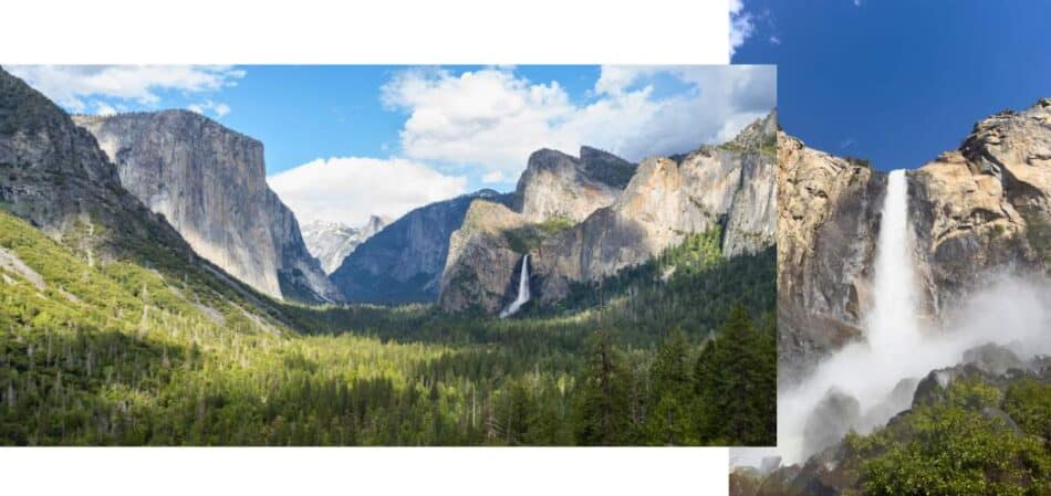 Vista panorâmica e cachoeira no Yosemite National Park
