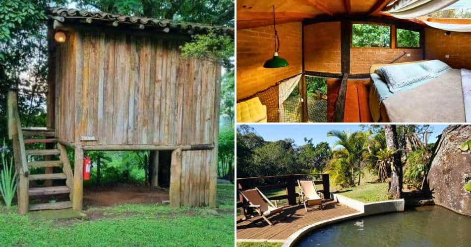 Casa na árvore, quarto e piscina natural da Hospedaria Vida Na Roça