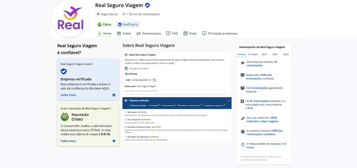 Reputação da empresa Real Seguros no site Reclame Aqui